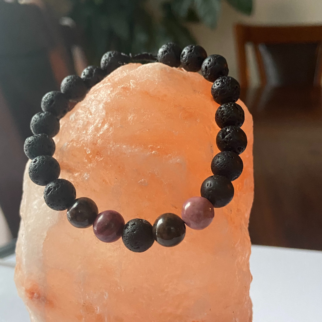 Rhodochrosite Lava Bead Bracelet